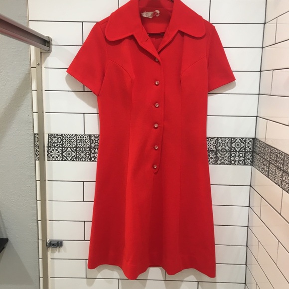 Vintage 70’s✨🌟 red collared button-up A-line - Picture 4 of 6